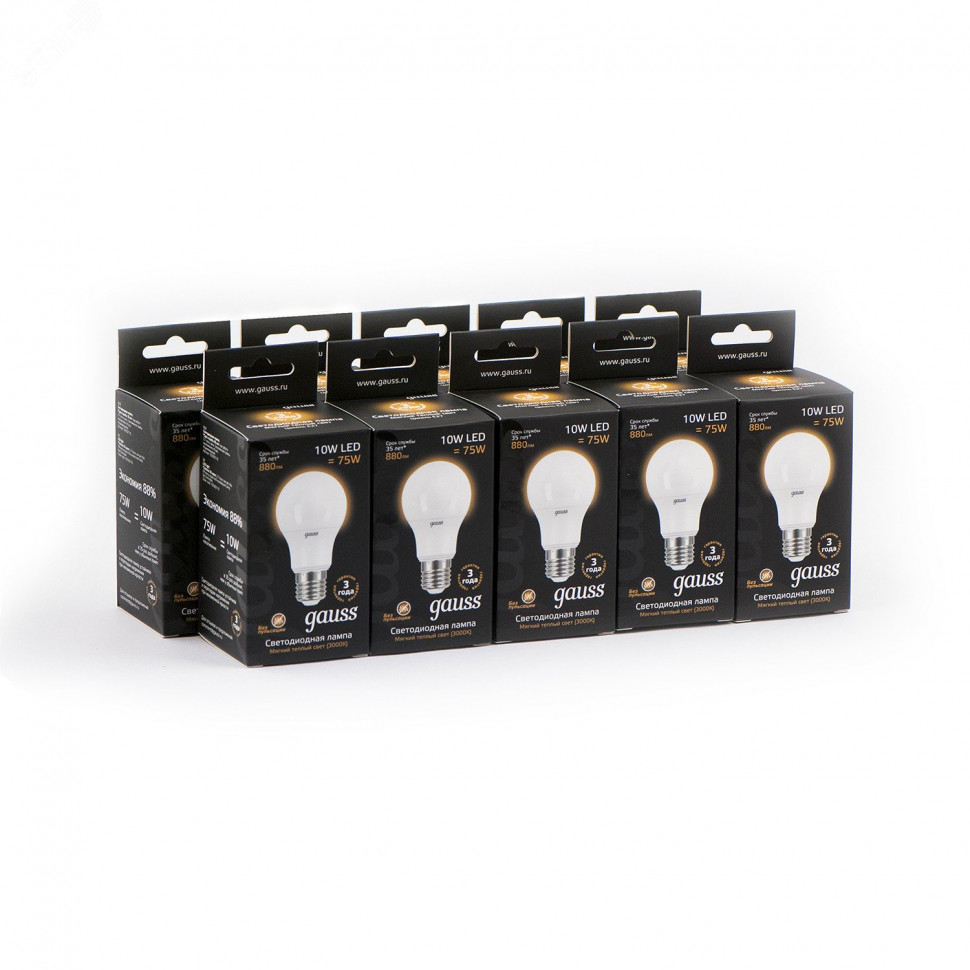 Лампа светодиодная Black 10Вт A60 грушевидная 3000К тепл. бел. E27 880лм GAUSS 102502110
