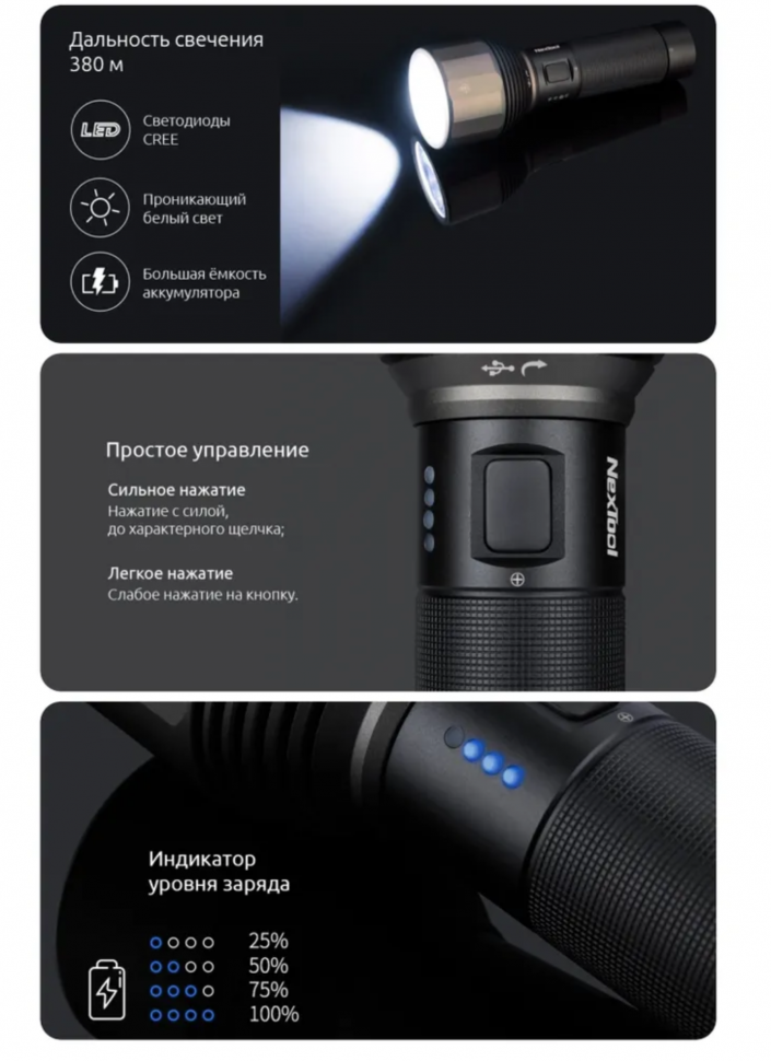 Фонарь Xiaomi NexTool Nato Outdoor Glare Flashlight NE0126 (Black)