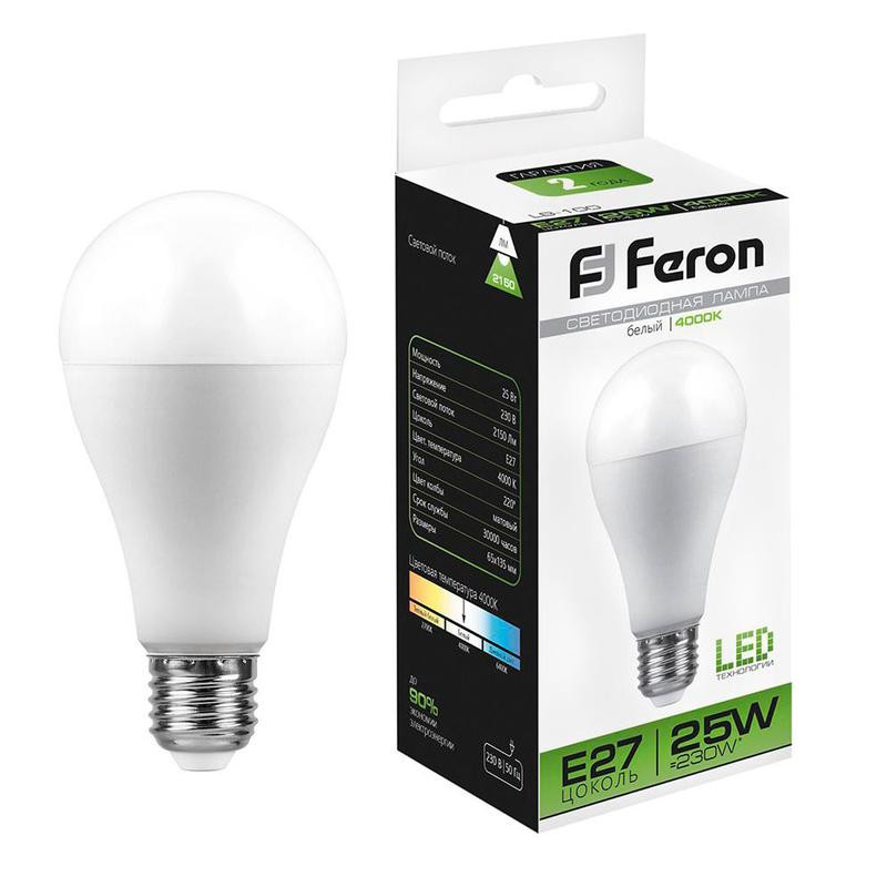 Лампа светодиодная Feron LB-100 Шар E27 25W 175-265V 4000K