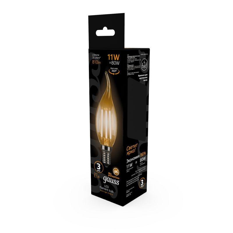 Лампа светодиодная филаментная Black Filament 11Вт свеча на ветру 2700К тепл. бел. E14 810лм GAUSS 104801111