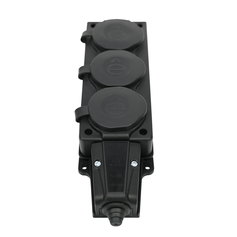 Колодка MultiSet 3х розетка 2К+З 16А/250В IP44 каучуковая черн. SE MST4103BK