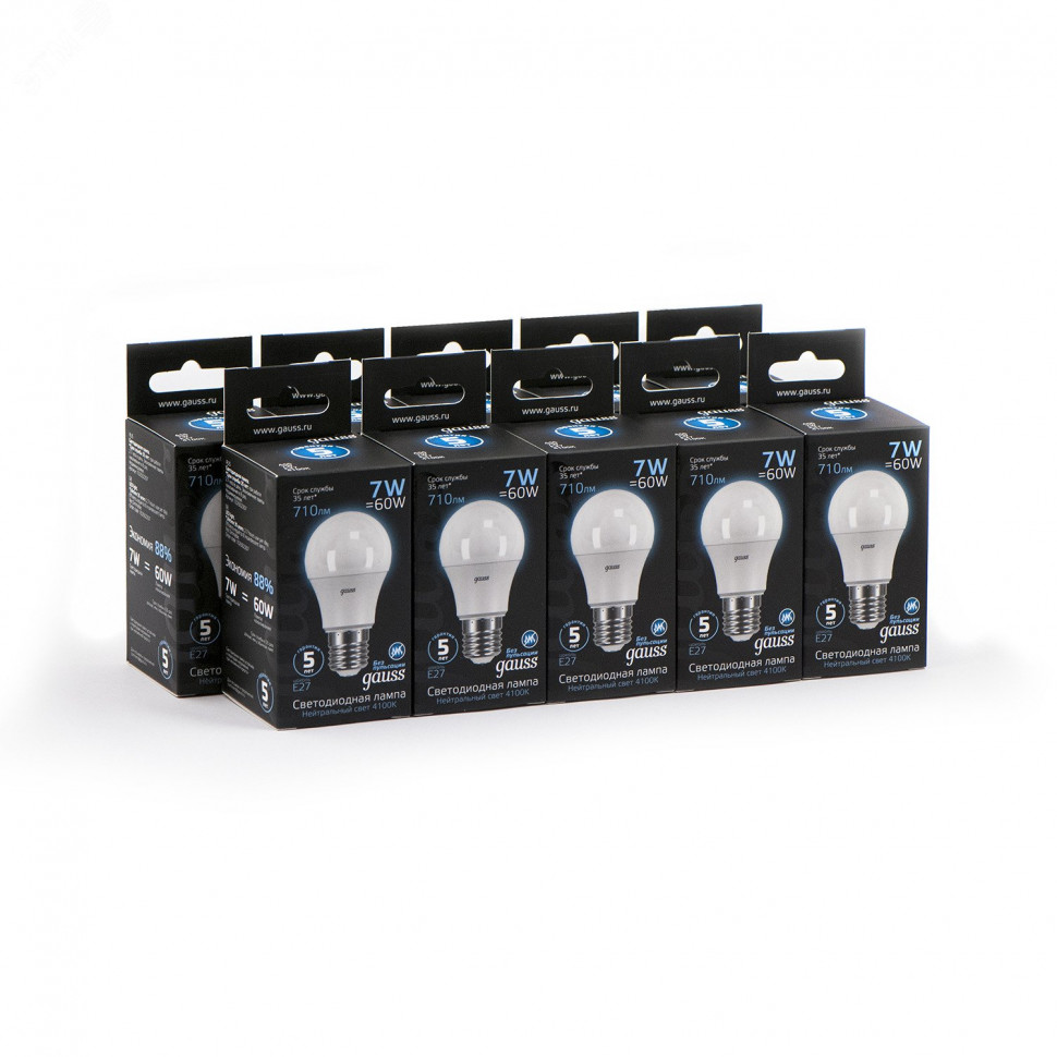 Лампа светодиодная Black 7Вт A60 грушевидная 4100К нейтр. бел. E27 710лм GAUSS 102502207