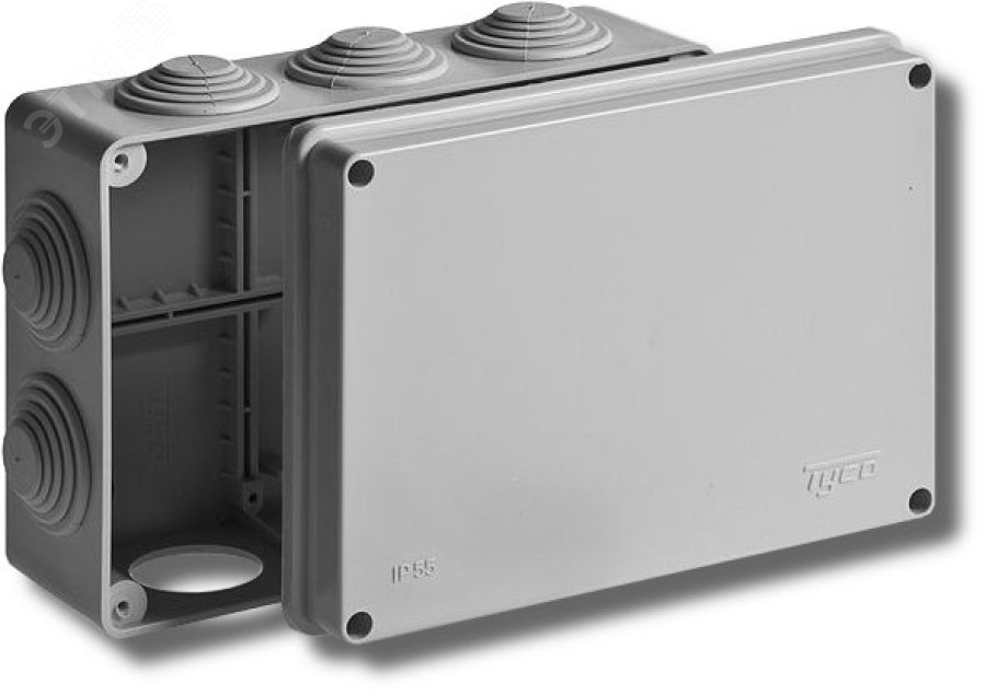 Коробка распределительная ОП 200х140х75мм 10 вводов IP55 сер. Ruvinil 67055