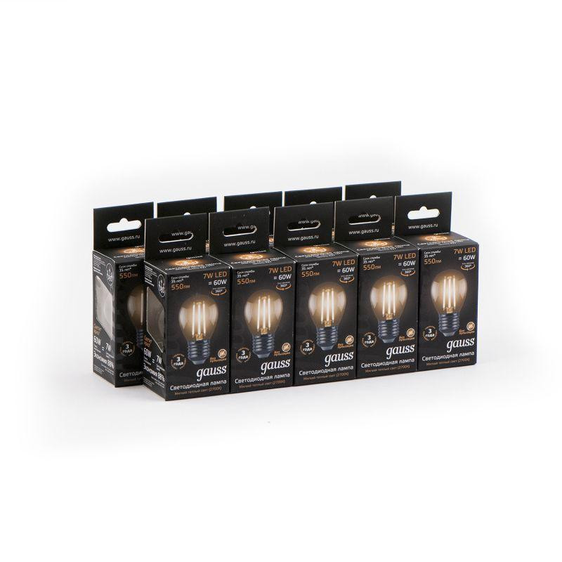 Лампа светодиодная филаментная Black Filament 7Вт P45 шар 2700К тепл. бел. E27 550лм GAUSS 105802107