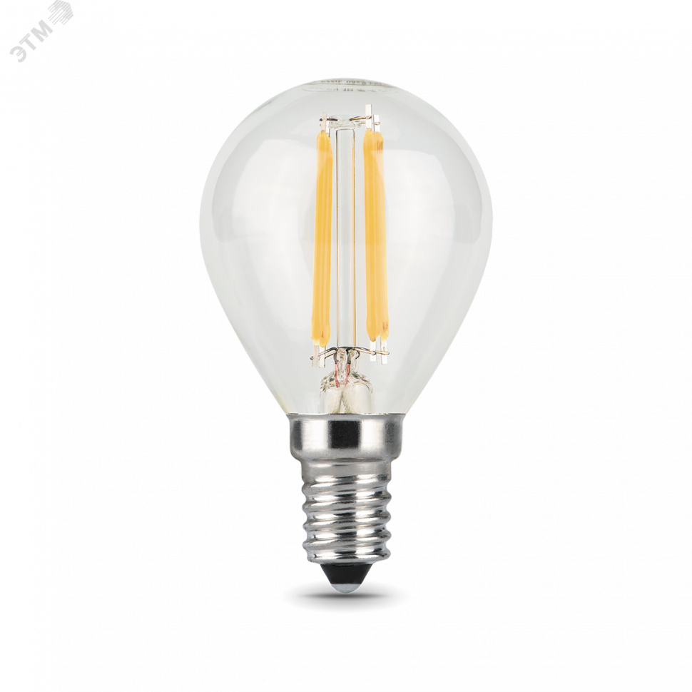 Лампа светодиодная филаментная Black Filament 5Вт P45 шар 4100К нейтр. бел. E14 450лм GAUSS 105801205