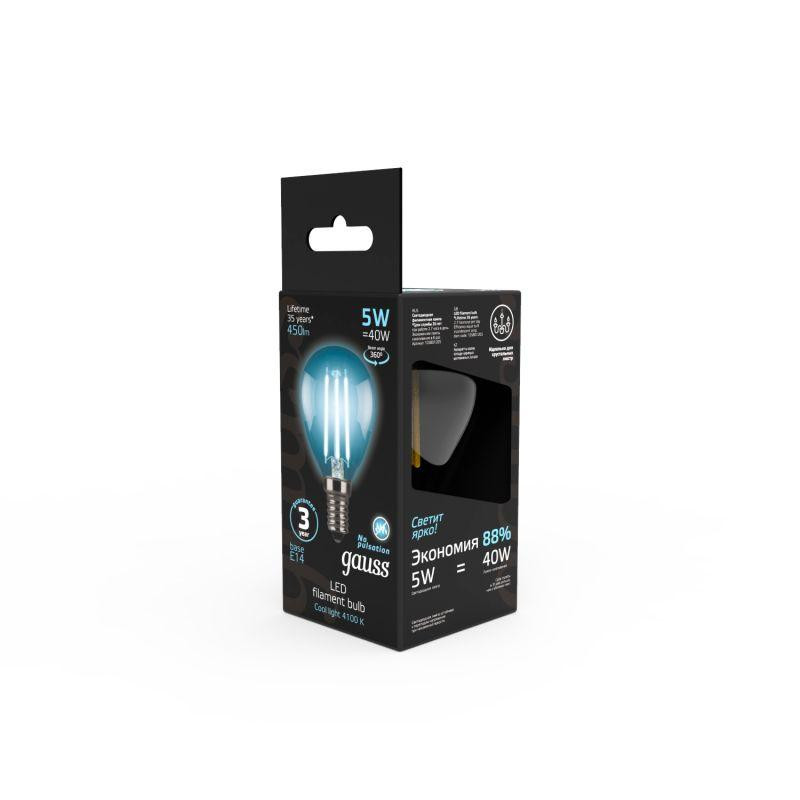 Лампа светодиодная филаментная Black Filament 5Вт P45 шар 4100К нейтр. бел. E14 450лм GAUSS 10580120