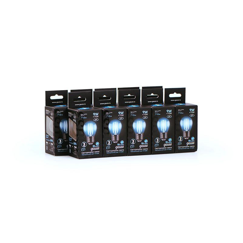 Лампа светодиодная филаментная Black Filament 9Вт P45 шар 4100К нейтр. бел. E27 710лм GAUSS 10580220