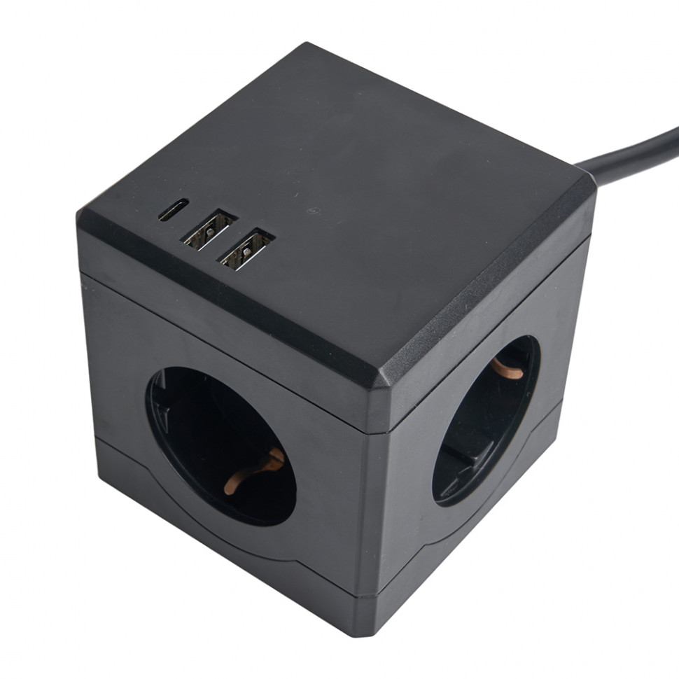 HM10-41-01 Удлинитель 3-местный с/з, 3x1мм2, 1.5м, 250В, 16А, 2USB+1С, 5V 3,1А, серия Comfort, черны