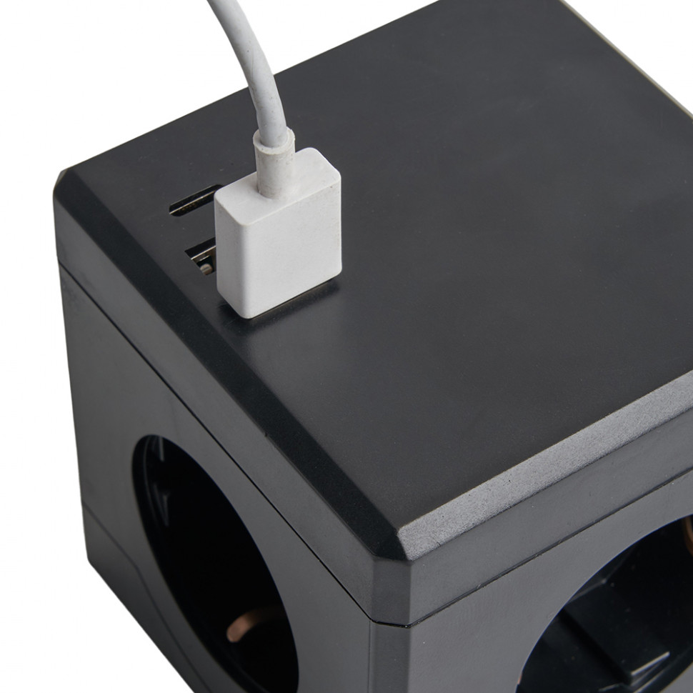 HM10-41-01 Удлинитель 3-местный с/з, 3x1мм2, 1.5м, 250В, 16А, 2USB+1С, 5V 3,1А, серия Comfort, черны