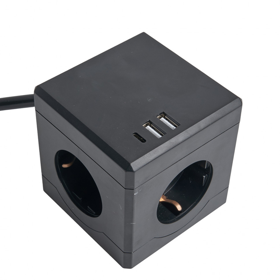 HM10-41-01 Удлинитель 3-местный с/з, 3x1мм2, 1.5м, 250В, 16А, 2USB+1С, 5V 3,1А, серия Comfort, черны